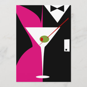 Fuschia und Black Classy Martini Cocktail Einladung