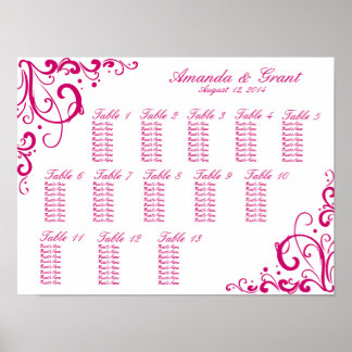 Fuschia und White Blüh Seating Chart Poster