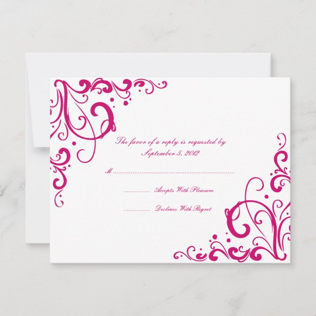 Fuschia und White Blüh Wedding RSVP (Vorderseite)