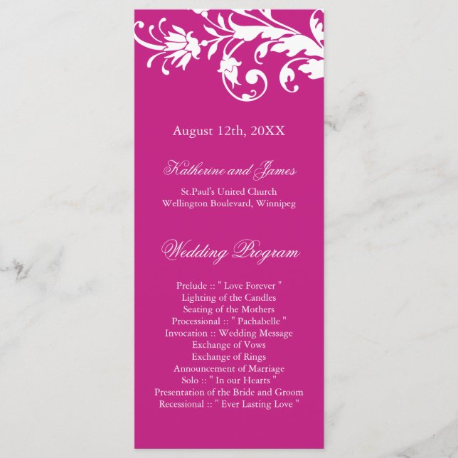 Fuschia Wedding Programs Programm (Vorderseite)