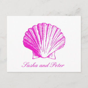 Fuscia Muschel Beach Wedding UAWG Postcard Einladungspostkarte
