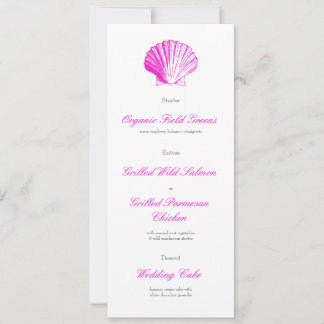 Fuscia Pink Seashell Wedding Rezeption Dinner Menü Einladung