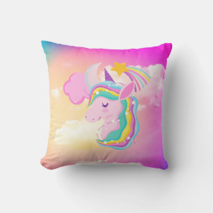 Fushcia Unicorn Rainbow Throw Kissen