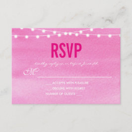 Fushcia Watercolor String Lights RSVP Karte
