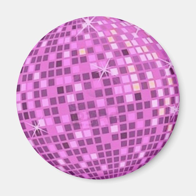FUSHIA Disco-Ball auf schwarzem Hintergrund Magnet (Vorne)