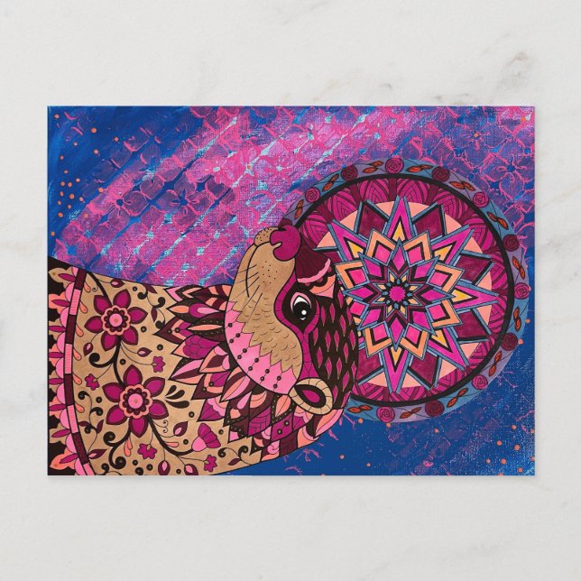 Fushia Floral Otter Postkarte (Vorderseite)