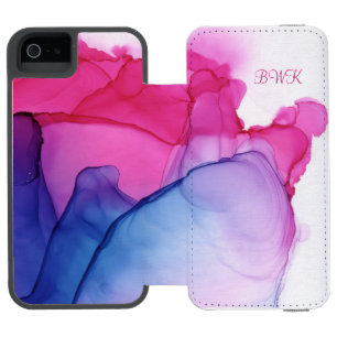 Fushia Rosa- und Blautöne-Wirbel mit/Initialen ode Incipio Watson™ iPhone 5 Geldbörsen Hülle
