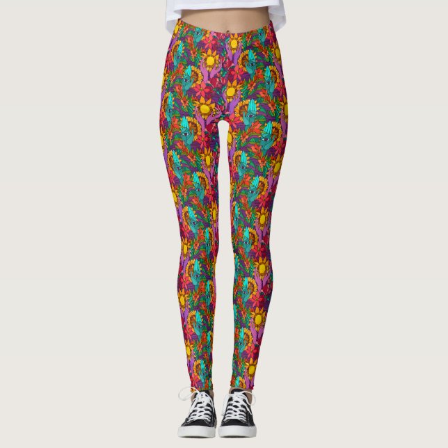 Fusionsmuster mit Blume und Händen Leggings (Vorderseite)
