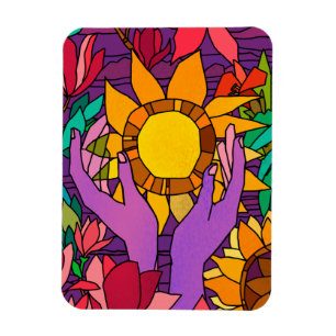 Fusionsmuster mit Blume und Händen Magnet
