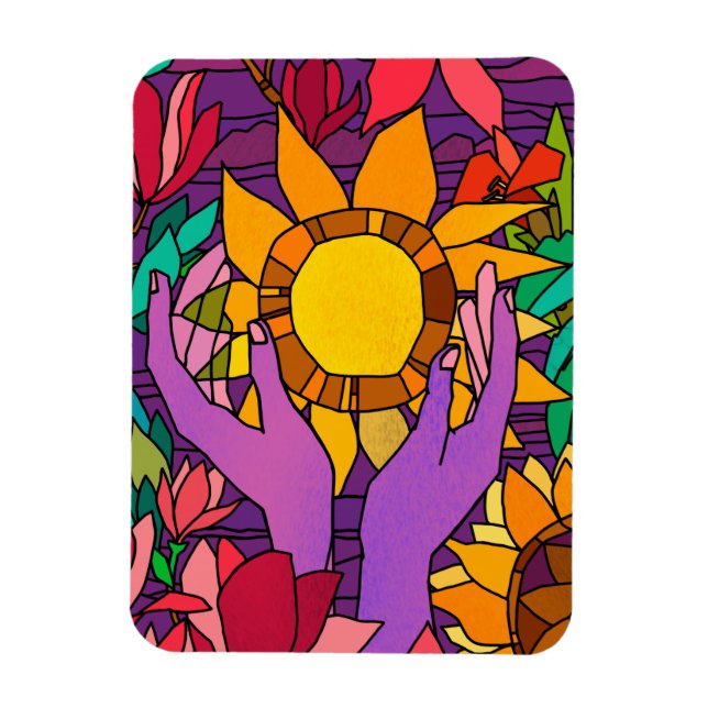 Fusionsmuster mit Blume und Händen Magnet (Vertikal)