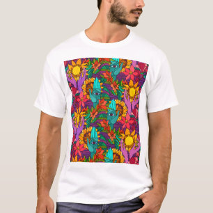 Fusionsmuster mit Blume und Händen T-Shirt
