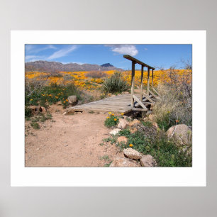 Fuß-Brücke u. Mohnblumen Poster