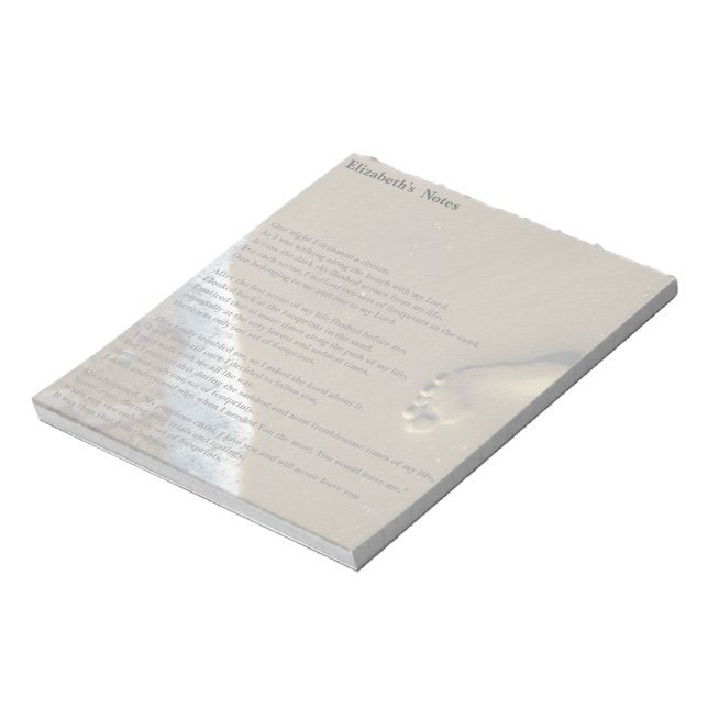 Fußabdruck in Sand mit Gedicht, personalisiert Notizblock (Rotiert)