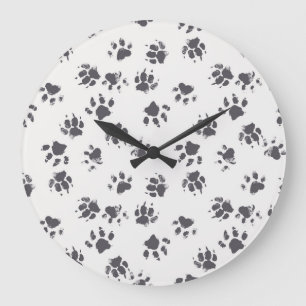 Fußabdrücke einfügen: Hund Monochrom Nahtlos. Große Wanduhr