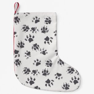 Fußabdrücke einfügen: Hund Monochrom Nahtlos. Kleiner Weihnachtsstrumpf