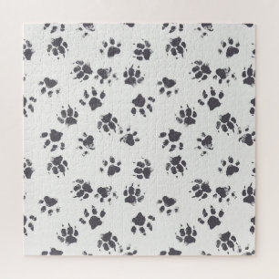 Fußabdrücke einfügen: Hund Monochrom Nahtlos. Puzzle