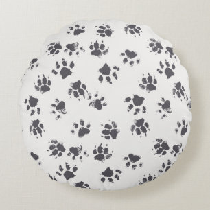 Fußabdrücke einfügen: Hund Monochrom Nahtlos. Rundes Kissen
