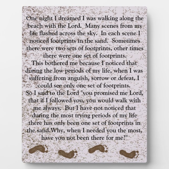 Fußabdrücke im Sand mit Jesus Plaque Fotoplatte (Vorderseite)