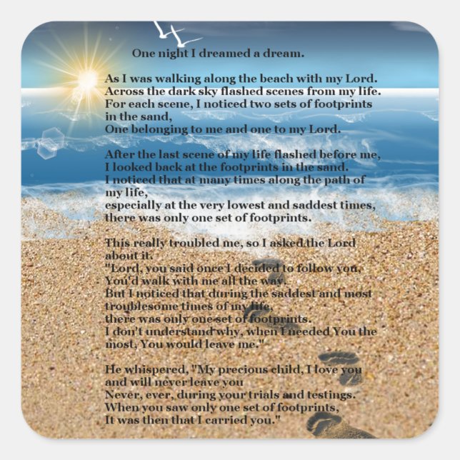 Fußabdrücke im Sand Quadratischer Aufkleber (Vorderseite)