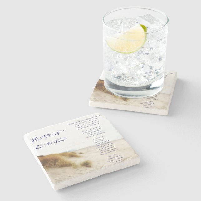 Fußabdrücke im Sand Steinuntersetzer (Seitenansicht)