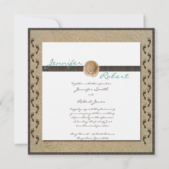 Fußabdrücke in der Sand Hochzeit Einladung (Vorderseite)