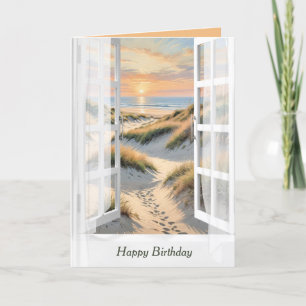 Fußabdrücke zum Geburtstag im Strandfenster Karte
