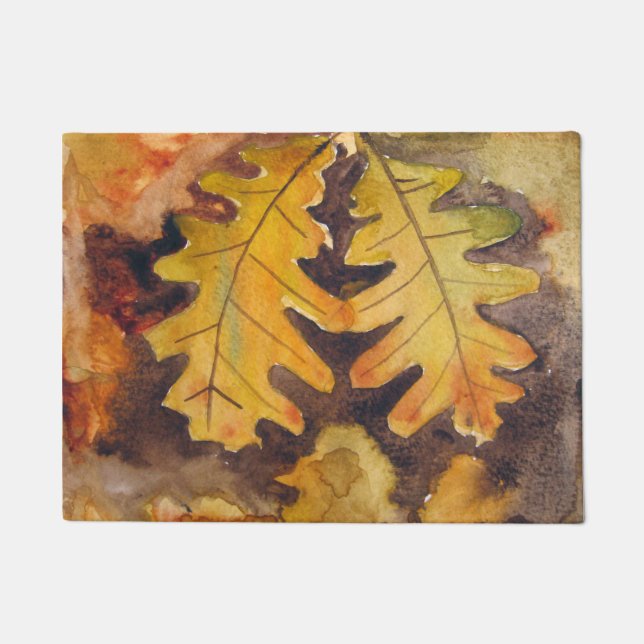 Fußabtreter mit Aquarell der herbstlichen Blätter (Vorderseite)