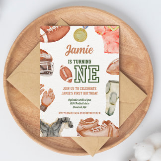 Fußball 1. Geburtstag Boys Wasserfarbe Einladung