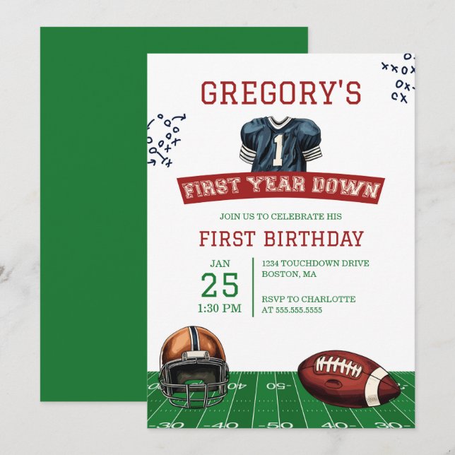 Fußball 1. Geburtstag Einladung (Vorne/Hinten)
