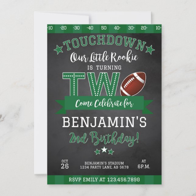 Fußball 2. Geburtstag Einladung Black (Vorderseite)