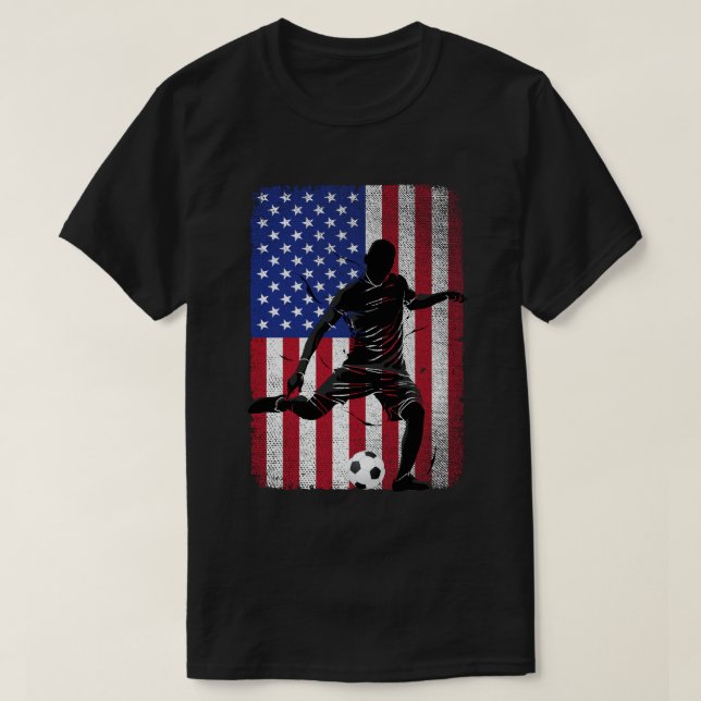 Fußball 4. Juli Patriotic USA American Flag T-Shirt (Design vorne)