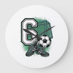 Fußball 6. Geburtstag Vintage Gravur Shirt Design Große Wanduhr
