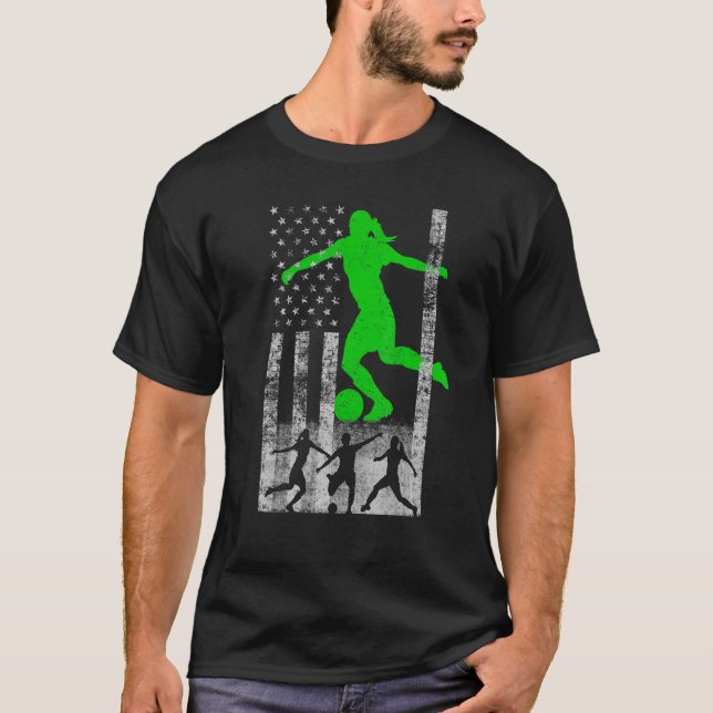 Fußball American Flag Green Female Soccer Player O T-Shirt (Vorderseite)