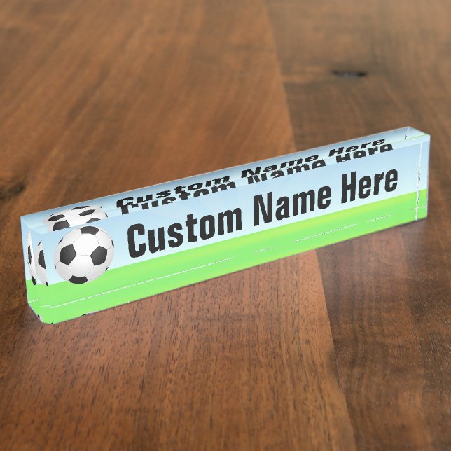 Fußball an einem sonnigen Tag Namensplakette (Seite)