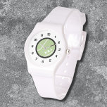 Fußball-Armband für die Frauenmonografie Armbanduhr<br><div class="desc">Die moderne Sportuhr wird mit einer leicht grundierten grünen Tennisballgrafik in der Mitte und schwarz-weißen Akzenten personalisiert. Editieren Sie die Buchstaben einfach im Zazzle Editor. Viele andere Bezel und Band Stil Optionen zur Auswahl aus, um weiter anpassen, um es zu einem Geschenk für einen Mann, eine Frau oder ein Kind....</div>