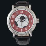 Fußball Armbanduhr<br><div class="desc">Sportliche rote Fußballuhr.</div>