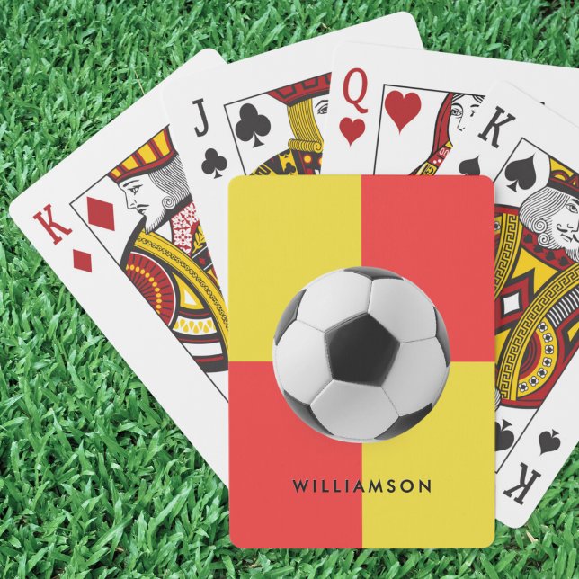 Fußball Assistent Schiedsrichter Linienrichter Spielkarten (A set of playing cards with soccer ball and assistant referee flag design, with personalized name)