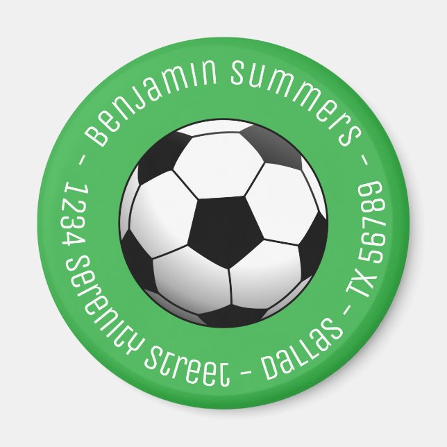 Fußball auf Grün mit individuellem Text Magnet (Vorne)