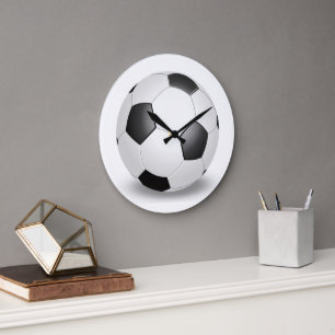 Fußball auf Weiß Große Wanduhr