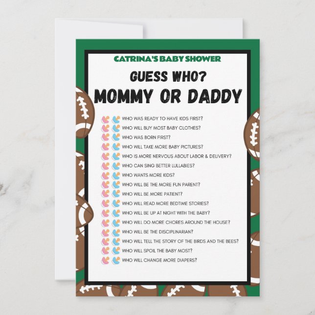 Fußball-Baby-Dusche, Fußball - bestellbarer Name,  Einladung (Vorderseite)