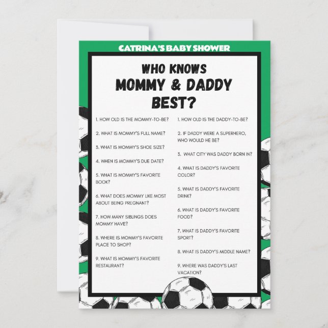 Fußball-Baby-Duschgel, Fußball - bestellbarer Name Einladung (Vorderseite)