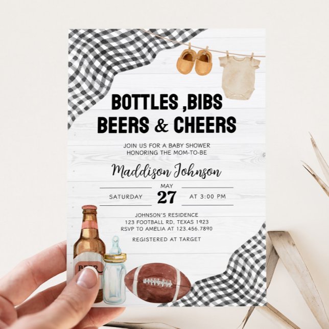 Fußball-Baby-Party Einladung (Bottles, Bibs, Beers & Cheers Baby Shower Invitation)