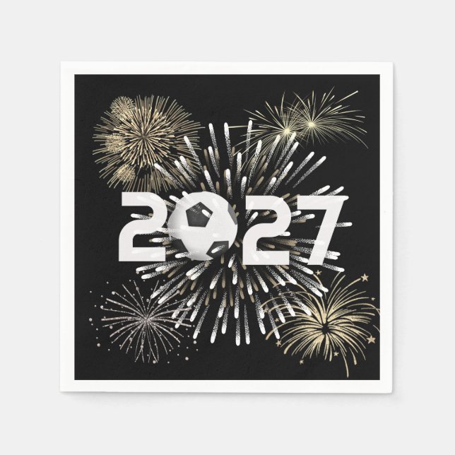Fußball-Ball 2026 Silvester-Party Serviette (Vorderseite)