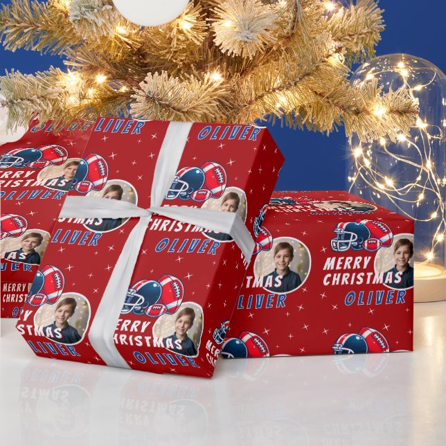 Fußball Ball Helmet Cartoon Foto Frohe Weihnachten Geschenkpapier (Feiertage)