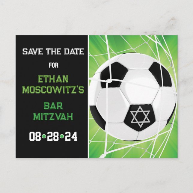Fußball-Ball im Netz Bar Mitzvah Save the Date Kar Postkarte (Vorderseite)