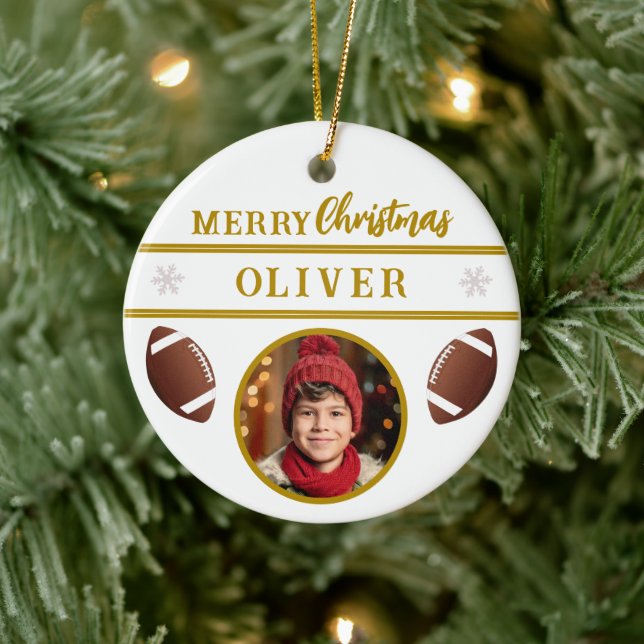 Fußball Ball Individuelle Name Frohe Weihnachten F Keramik Ornament (Baum)