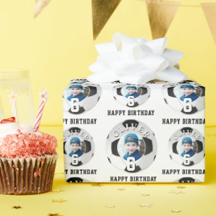 Fußball Ball Kinder Glücklich Geburtstagsalter Fot Geschenkpapier