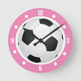 Fußball Ball Pink Girls Schwarz und Weiß Runde Wanduhr
