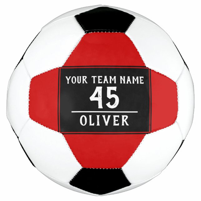 Fußball-Ball rot mit Teamname Nummer Fußball (Vorderseite)