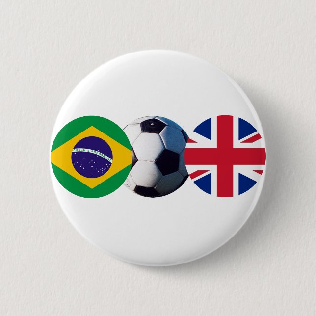 Fußball Ball UK & Brasilien Flaggen Gibney The MUS Button (Vorderseite)